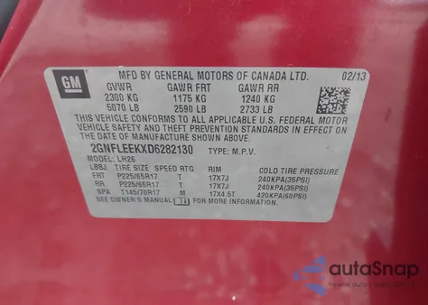 2013 Chevrolet Equinox 1Lt z USA, uszkodzony, nr VIN 2GNFLEEKXD6282130